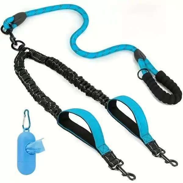 2-in-1 Retractable Dual Dog Leash, Heavy-Duty Bungee Slip Lead with Anti-Slip Handle, Anti-Pull Portable Safety Pet Leash