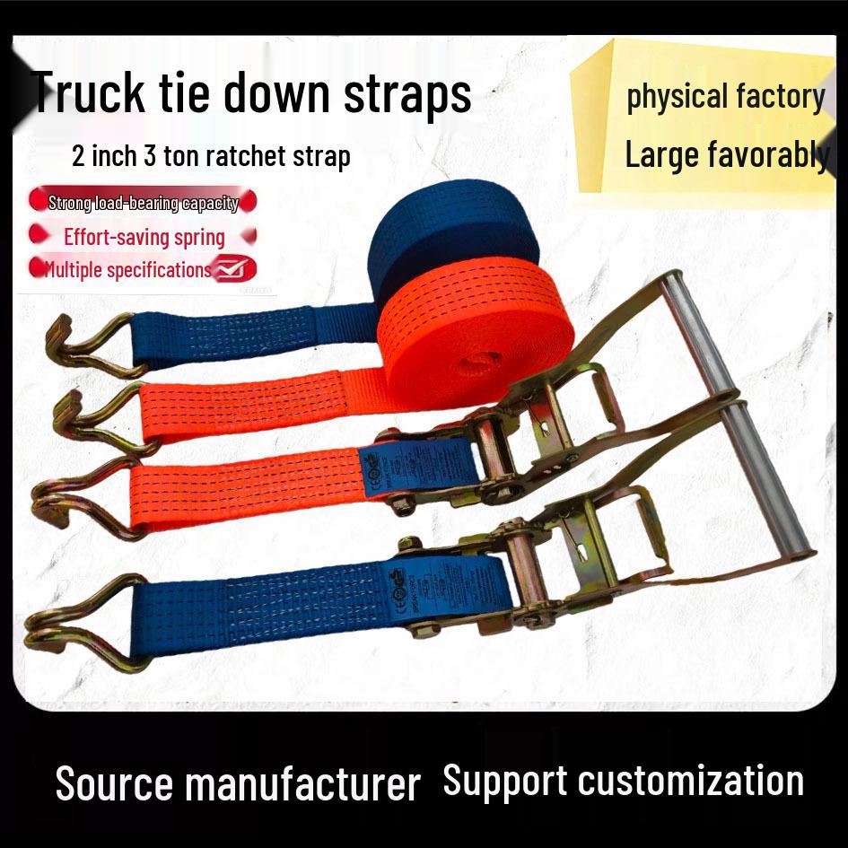 2" (5 Cm) Polyester Ratchet Tie-Down Strap with Thickened Tensioner