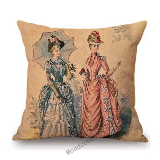 Elegant European Victorian Era Fashion Duchess Ladies Vintage Poster Royal Home Decorative Sofa Pillow Case Linen Cushion Cover