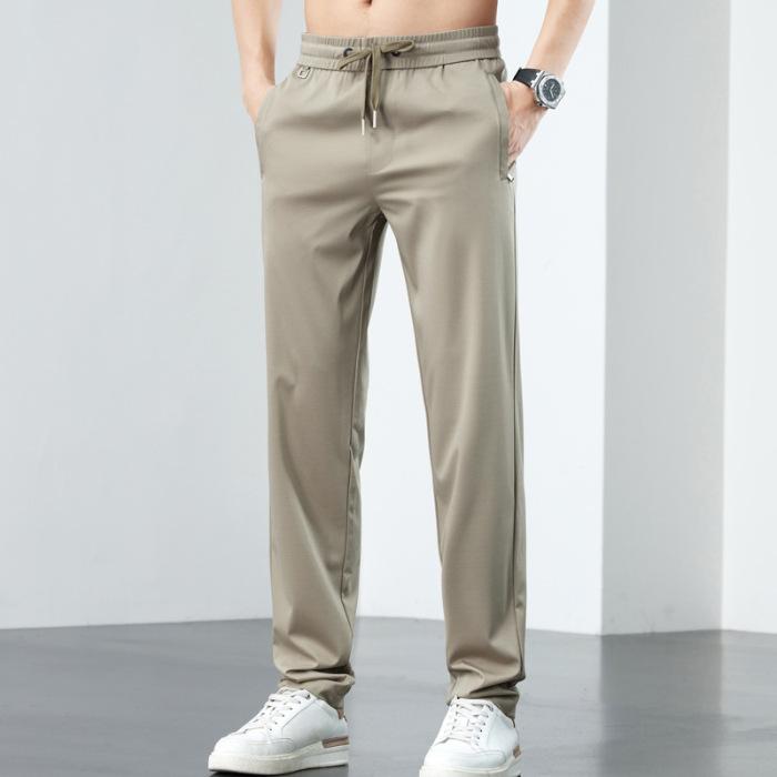 Mulberry silk sports casual pants men's high-end business small pants vertical loose straight ice silk pants casual pants men