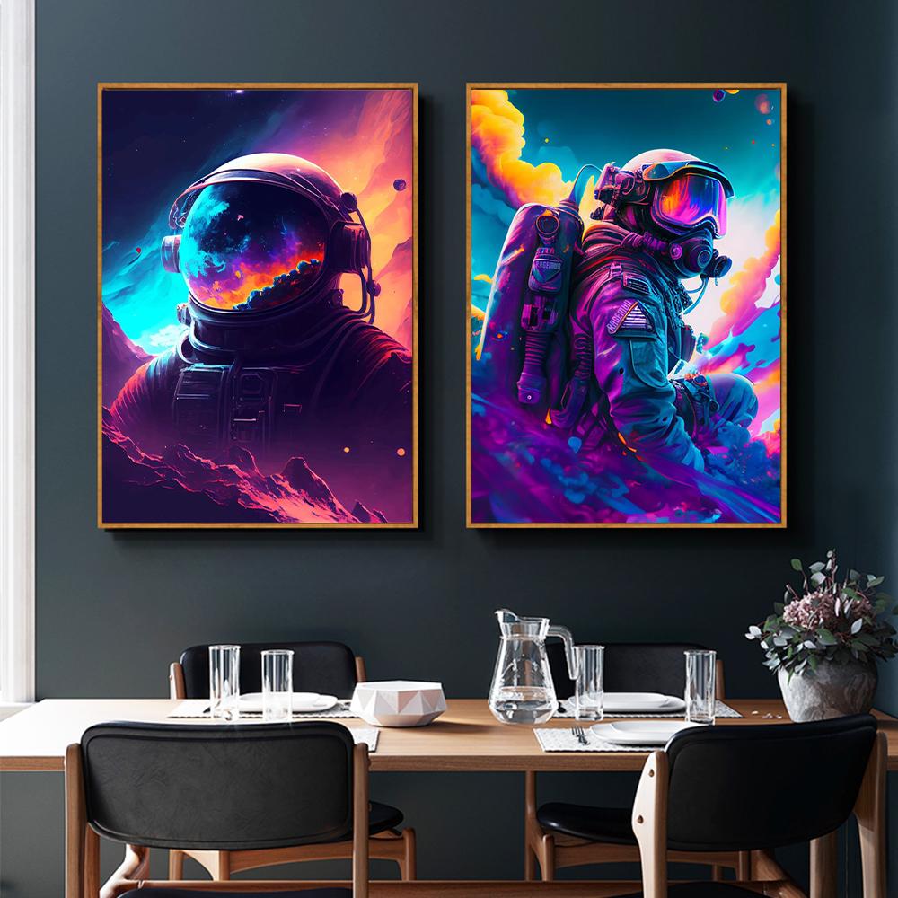 Abstract Space Astronaut Colorful Prints Poster Canvas Painting Modern Wall Art Pictures For Living Room Bedroom Home Decoration