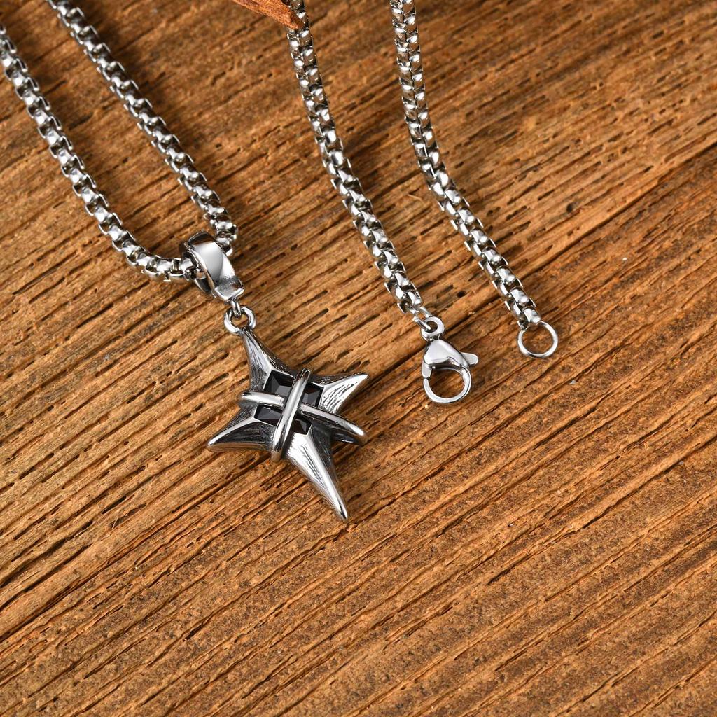 Vnox Minimalist Star Stainless Steel Pendant Necklace for Men Women, Black Zircon Box Chain Punk Hip Hop Gothic Jewelry Gifts