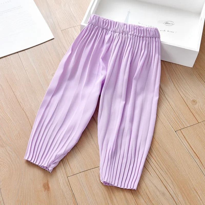 Children's Summer Pants Cute Pleated Chiffon Pants Girls Casual Loose Thin Eight-point Pants