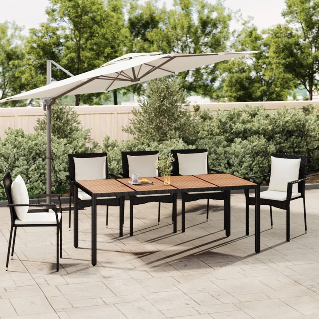 Garden Table with Wooden Top Black Poly Rattan & Acacia Wood