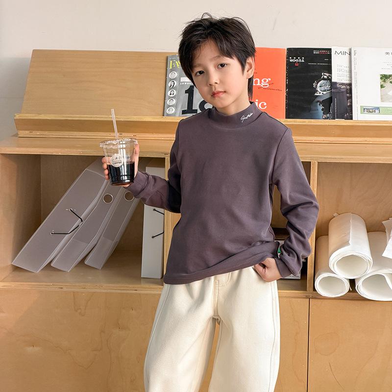 Double Layer Thickened Warm Embroidered Thermal Kids Bottoming Shirt For Boys And Girls
