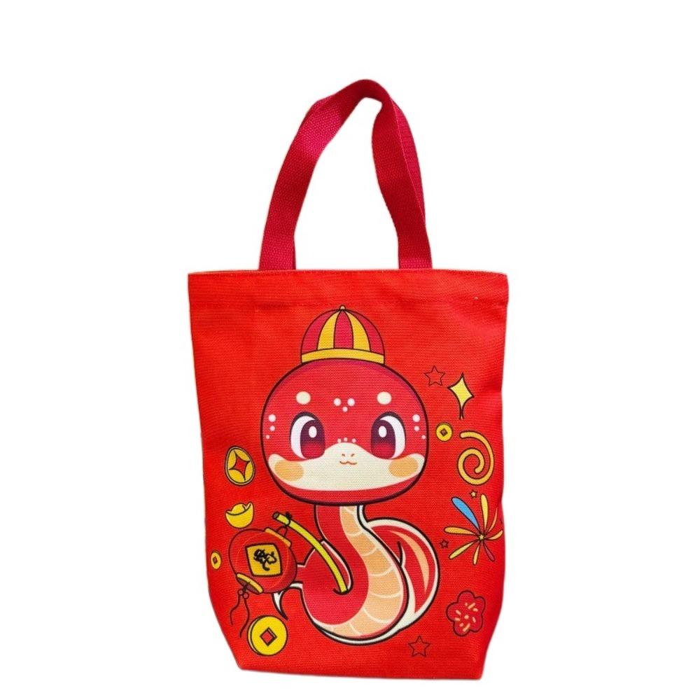 2025 Happy New Year Handbag Year of The Snake Red Tote Bag Snake Year Canvas Bag  Shopping Bag