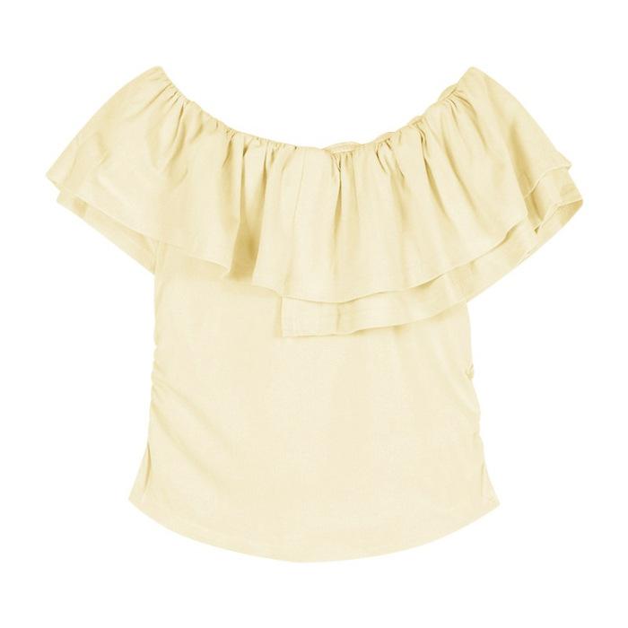 Niche Spice Girl Shoulder Pure Desire Short Sleeve T-Shirt Women's Summer Lotus Leaf Temperament Design Sexy Short Top