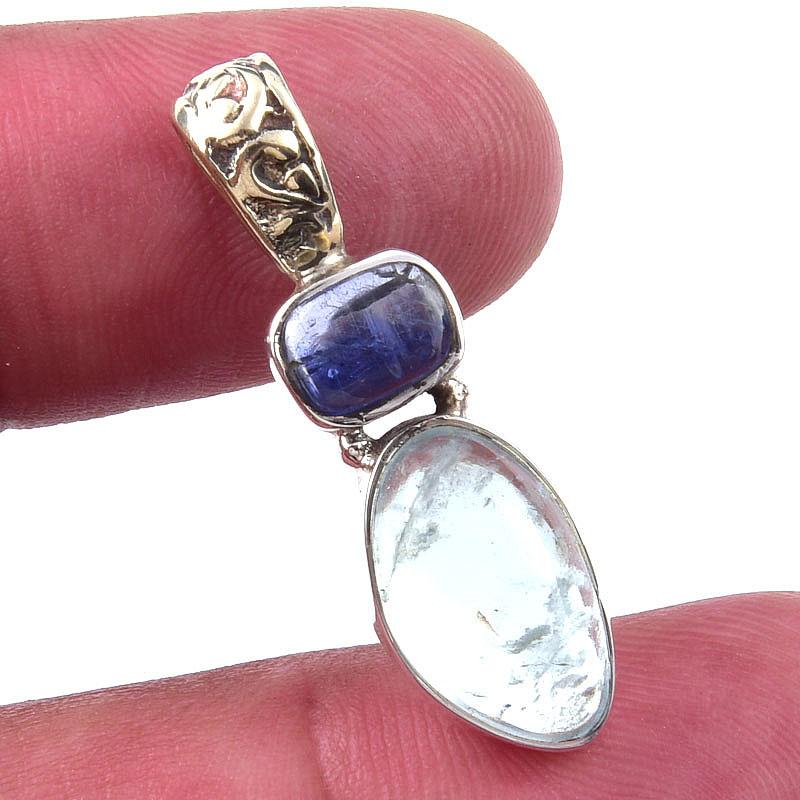 

Natural Aquamarine, Kyanite 925 Solid Sterling Silver Jewelry Pendant 1.25 l1t13