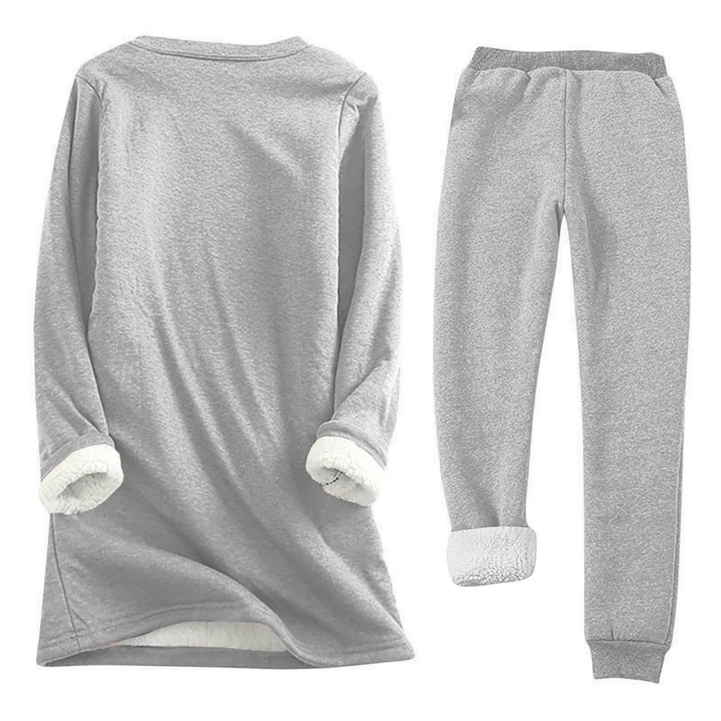 Dámský volný a pohodlný top s kulatým výstřihem, potiskem ve tvaru srdce a dlouhým rukávem, silný, se sadou bavlněných kalhot