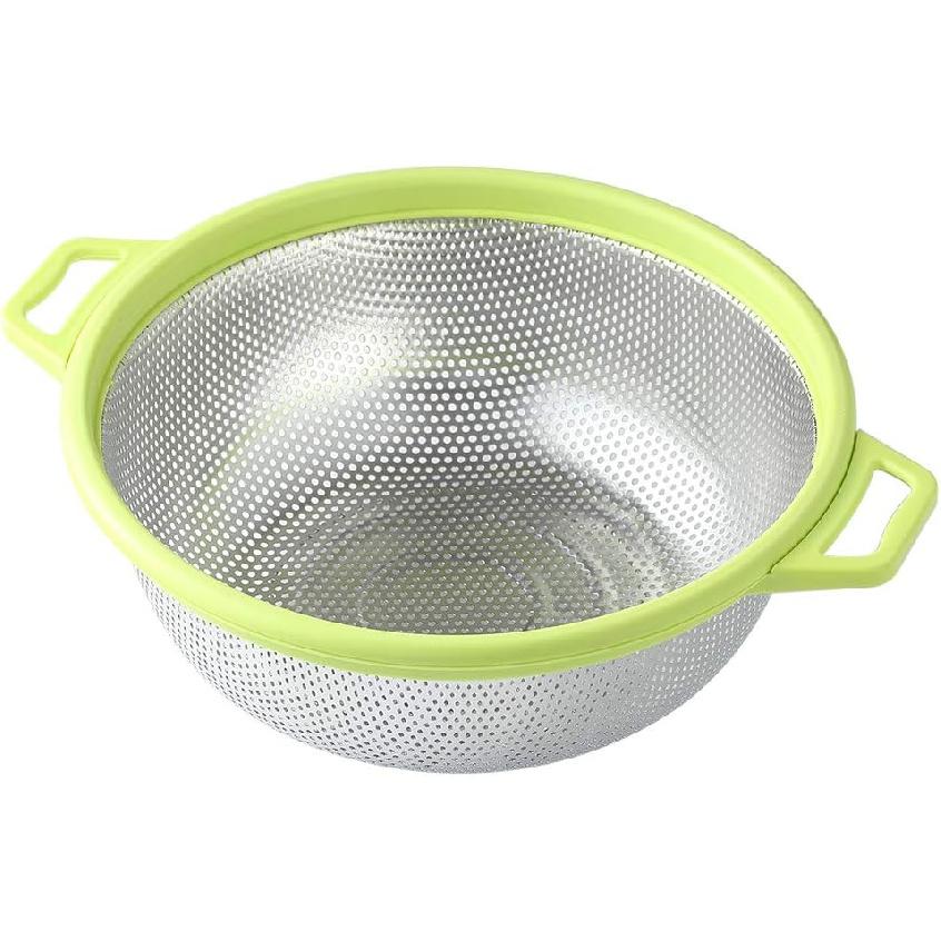 Stainless Steel Colander With Handle and Legs, Large Metal Green Strainer for Pasta, Spaghetti, Berry, Veggies, Fruits, Noodles, Salads, 5-quart