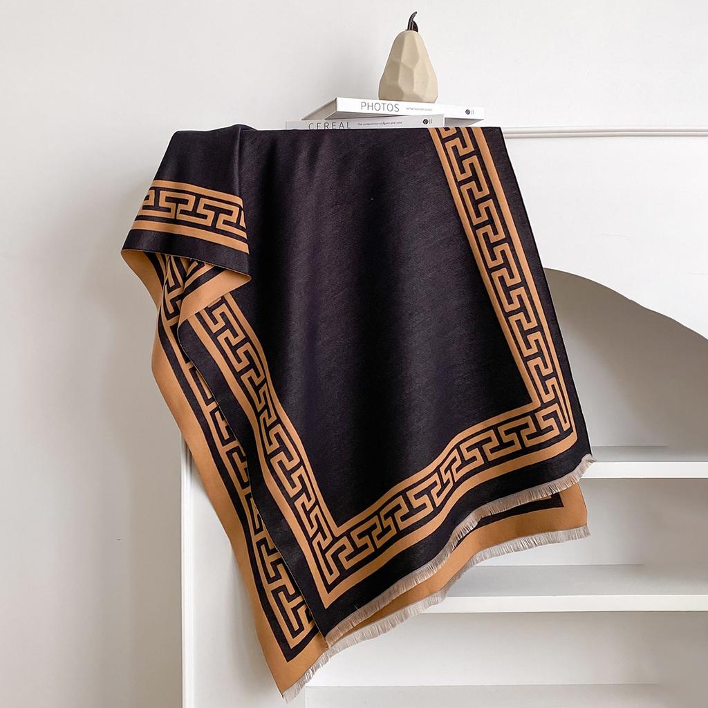 Zagęszczony szalik j geometryczny imitacja kaszmiru szalik damski ciepły dopasowanie kolorów paski frędzle dla dziewczyn