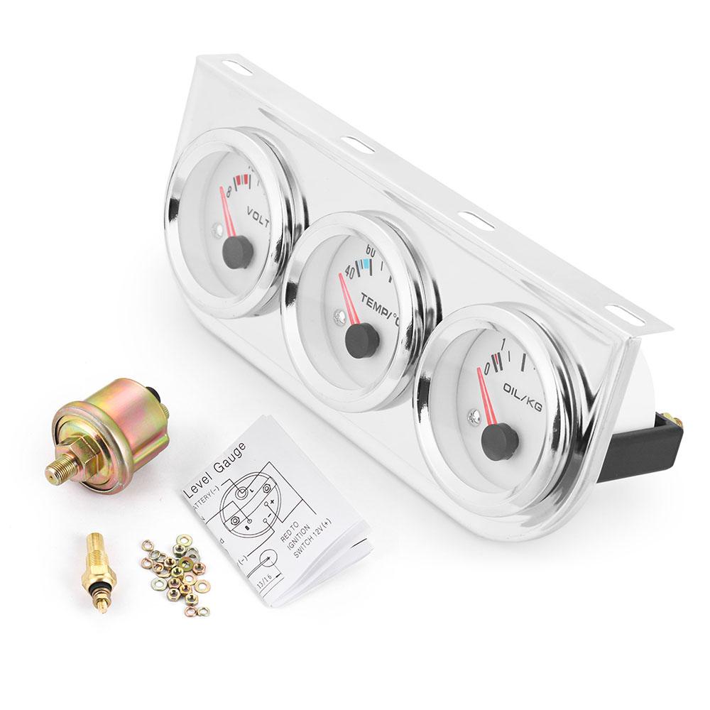 Chrom 2''52MM Triple Gauge Kit Voltmeter Wassertemperaturanzeige Öldruckanzeige mit Sensor Car Meter