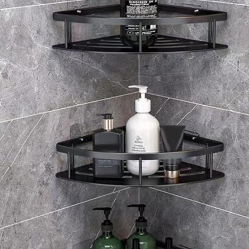 Prateleira de banheiro de liga de alumínio, suporte para xampu, organizador de armazenamento de cozinha, prateleiras sem furadeira, prateleira de canto, acessórios para banheiro