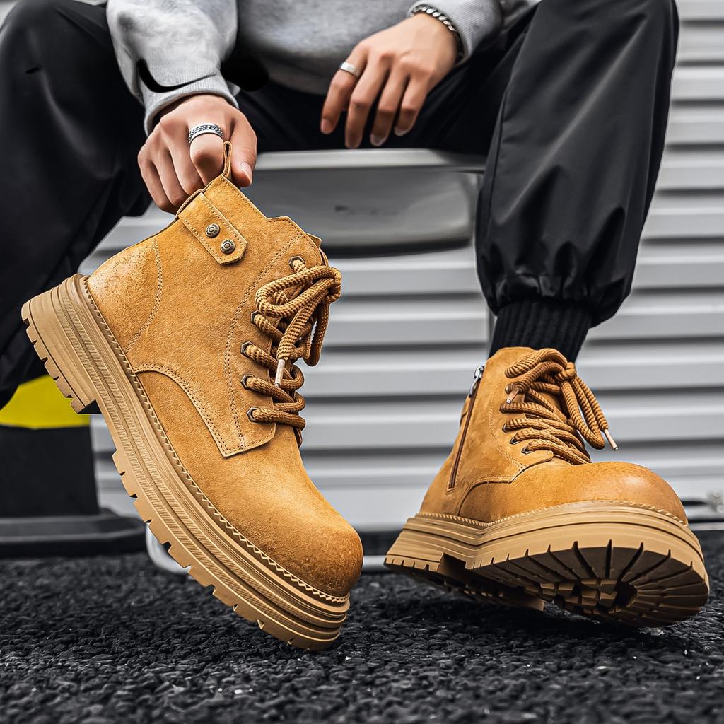 2026 New Men's British Style Boots - Outdoor Non-Slip Wear-Resistant Motorcycle Boots, Platform Elevator Work Boots