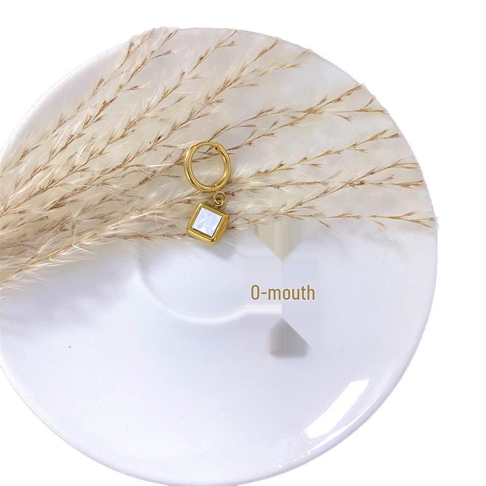 Artistic Gold-Plated Square Earrings: High-End Titanium Stainless Steel, Versatile Shell Design for Women.