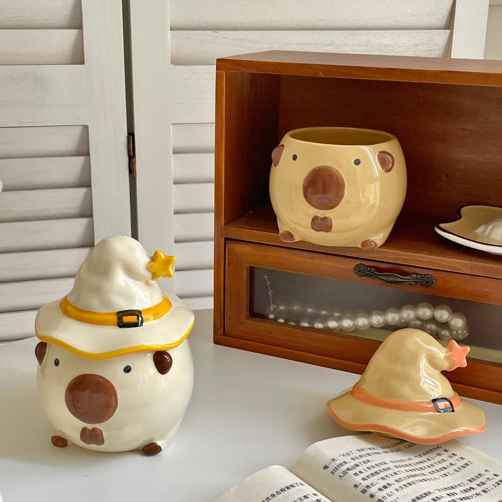 Halloween/Christmas Gift Coffee Cup,Wishing and Praying Ceramic Mug - Novelty Coffee Mug, Cute Decorative Mug With Lid 350ML