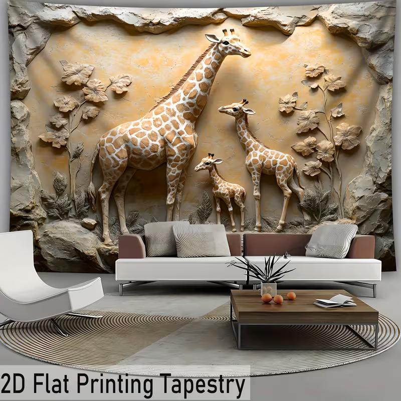 Large 2D Giraffe Backdrop Realistic Embossed Wildlife Photography Background Cloth for Room Decor