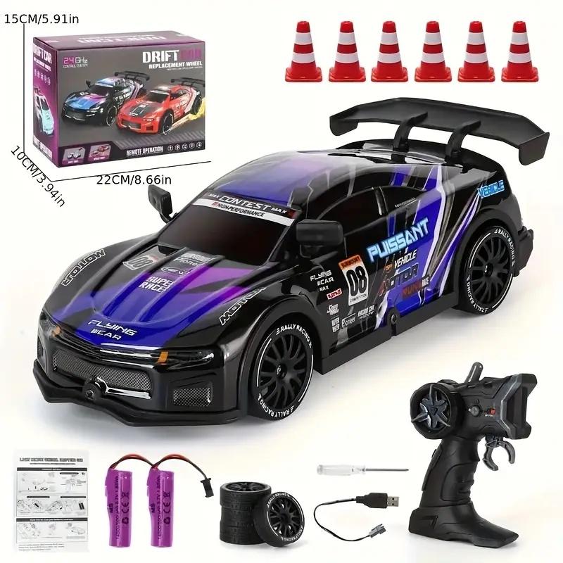 

1:Дрифт-машина 4WD масштаба 1/20 с дистанционным управлением, со светодиодной подсветкой, двумя комплектами шин и реалистичным черно-зеленым камуфляжным дизайном - вид сверху чёрный