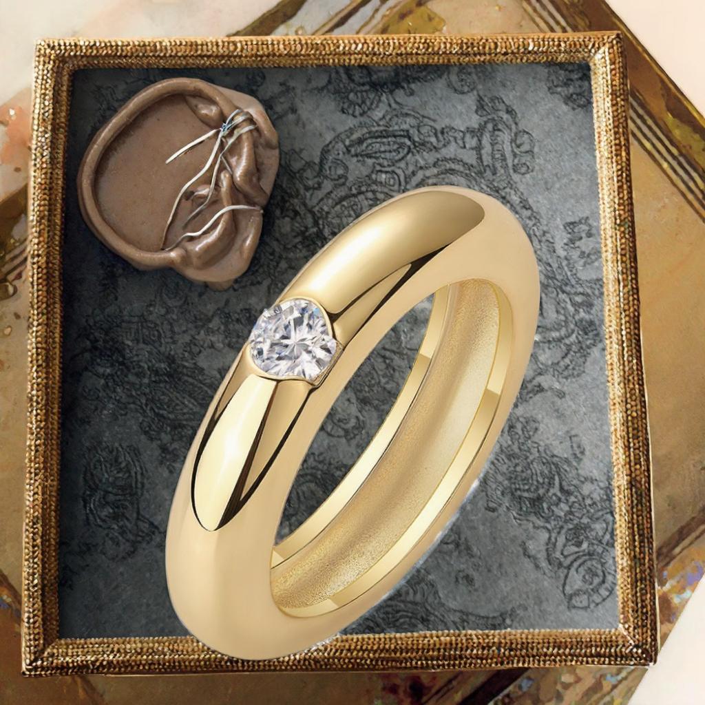 925 Sterling Silver Micro Pave Moissanite Ring Gold Plated Hypoallergenic Plain Jewelry for Women