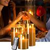 AnnTec LED Candle Light, LED Glass, Gold, 3-Piece Set, Flickers Like a Real Flame, Warm Light, Flameless, Safe, Energy-Saving, with Remote Control, Ad