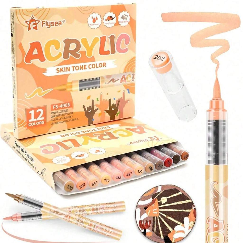 XinyiArt Direct Liquid Skin Color Acrylic Marker Soft Head Press-free Art Painting Skin Tone Paint Pens with Waterproof for Rock