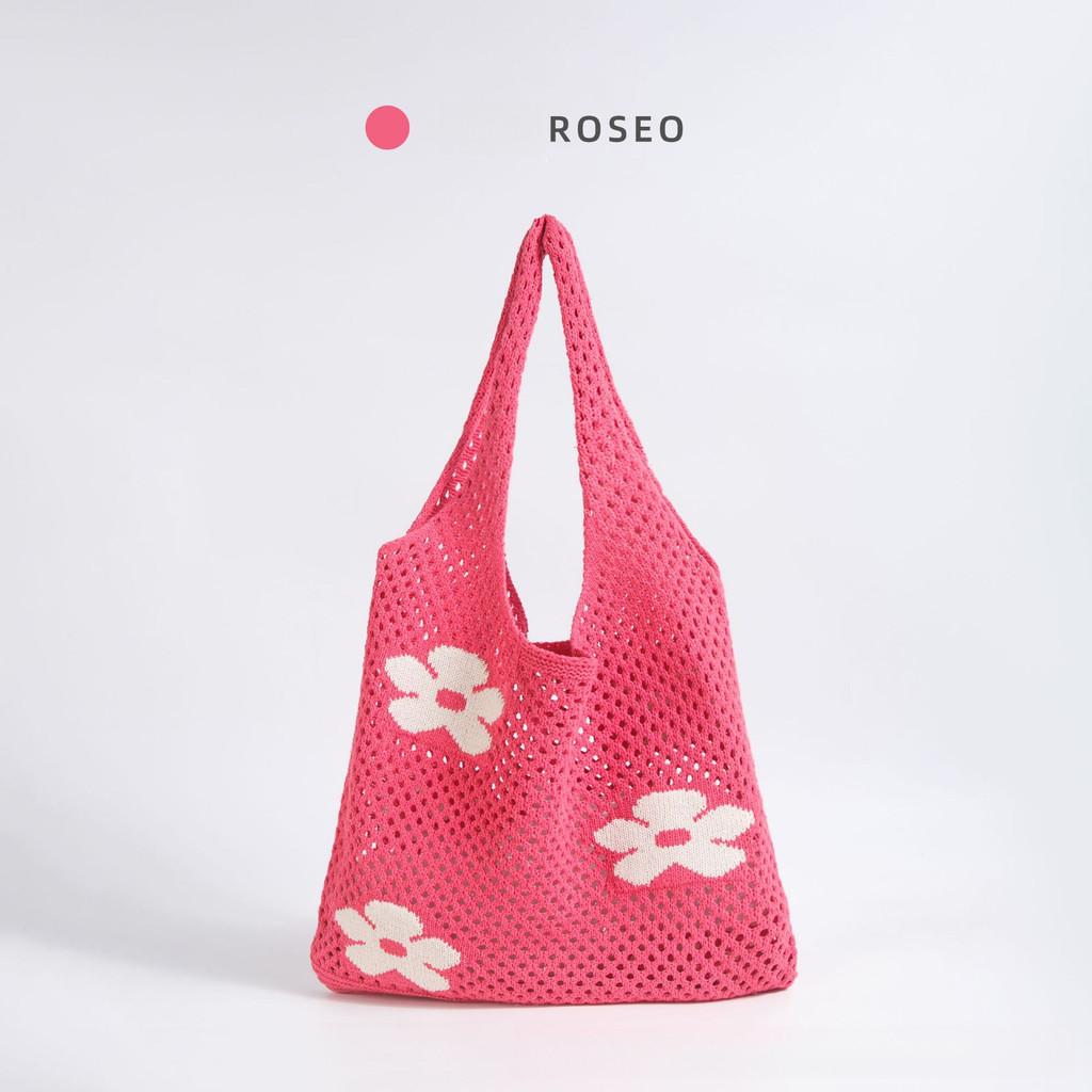 New Japanese And Korean Tote Bag Flower Bag Knitted Bags Mesh Hollow Out Shoulder Bag