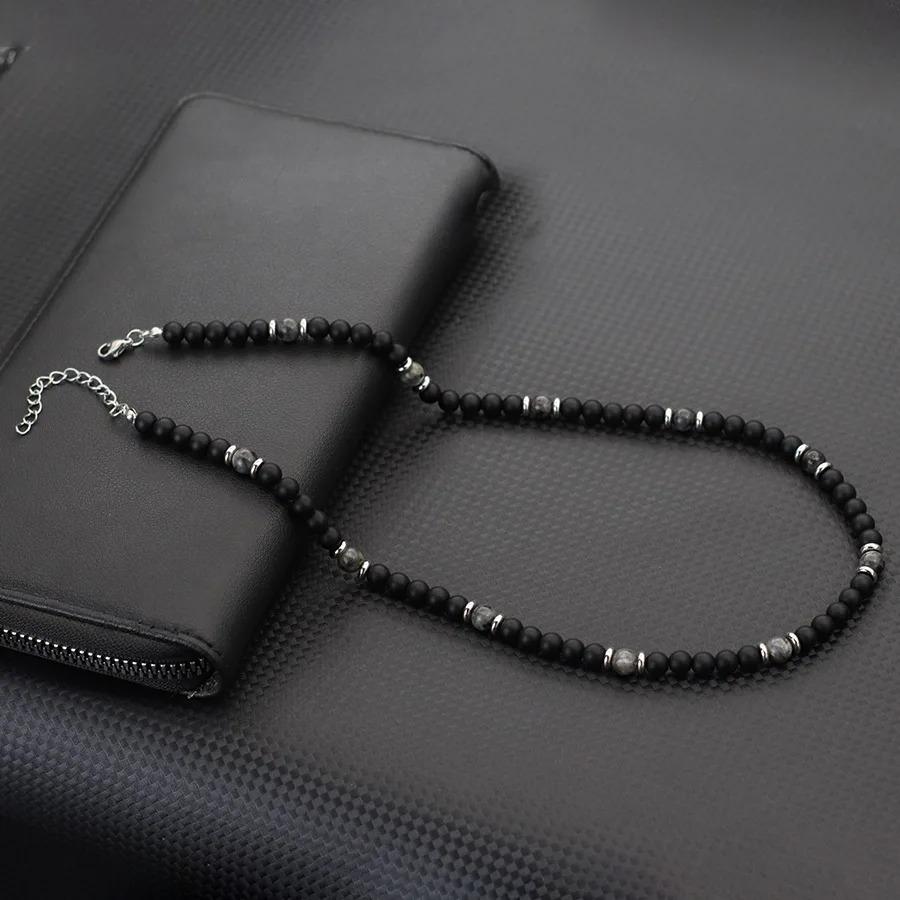 Mode Herr Choker Halsband 19 Tum Rostfritt Stål Spänne 6mm Naturlig Pärlhalsband Tigeröga Lavapärlor Kort Krage Gåva Till Honom