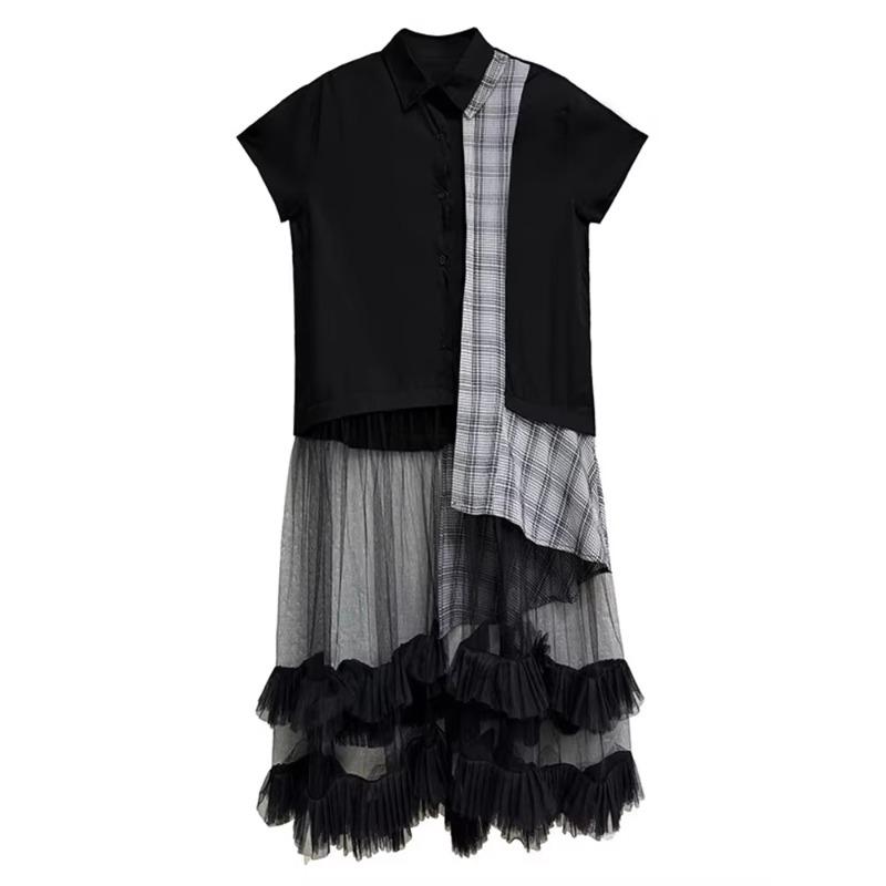 

XITAO Mesh Patchwork Shirt Dress ZMY1396 One Size чёрный