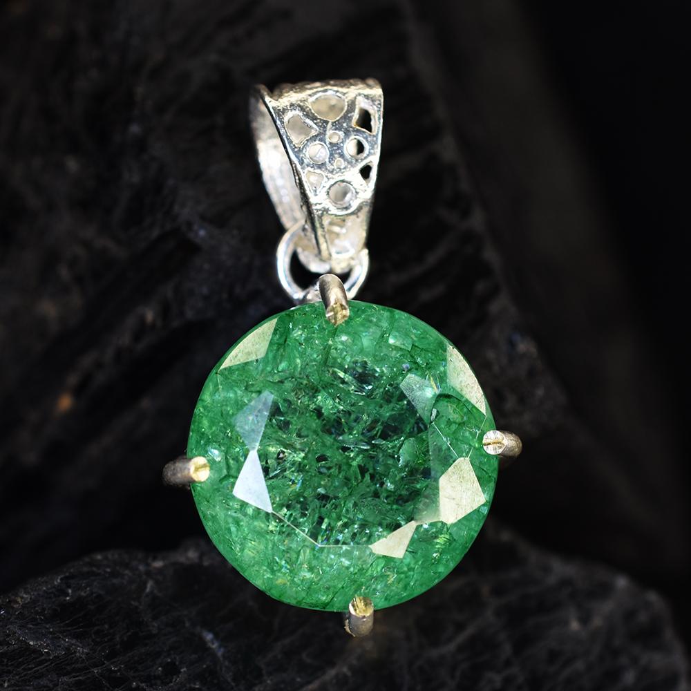 Top Quality Natural Green Emerald 37 Ct CERTIFIED Round 925 Sterling Silver Gems MY.PD-177-NS