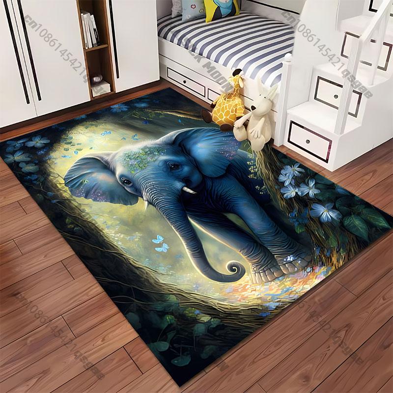 Whimsical elephant in nature carpet Yoga living room room decor children's crawling mat doormat area rug games mat