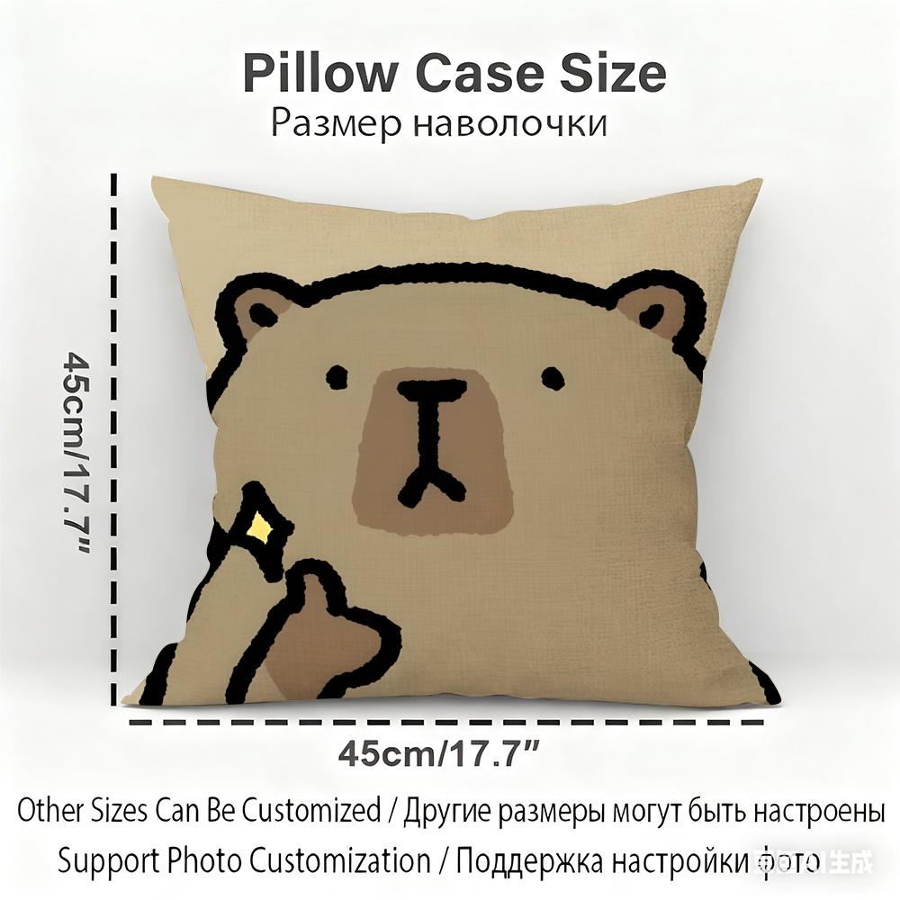 Cute Animal Cartoon Companion Capybara Cushion Cover Household Decoration Linen Sofa Cushion Cover: Skin-Friendly & Breathable W