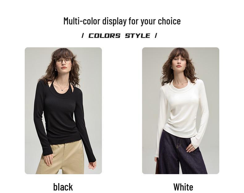 2025 Autumn Women's Slimming Two-Piece Faux Layered Knit Long Sleeve Top