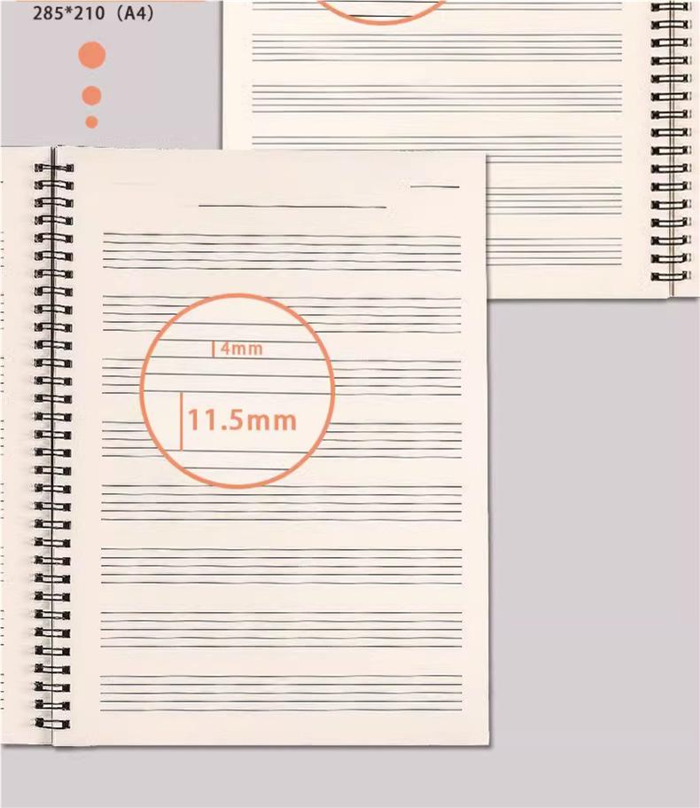 A4 Wide-Spaced Music Sheet Notebook for Beginners - Loose-Leaf, Thickened, Blank Pages for Children
