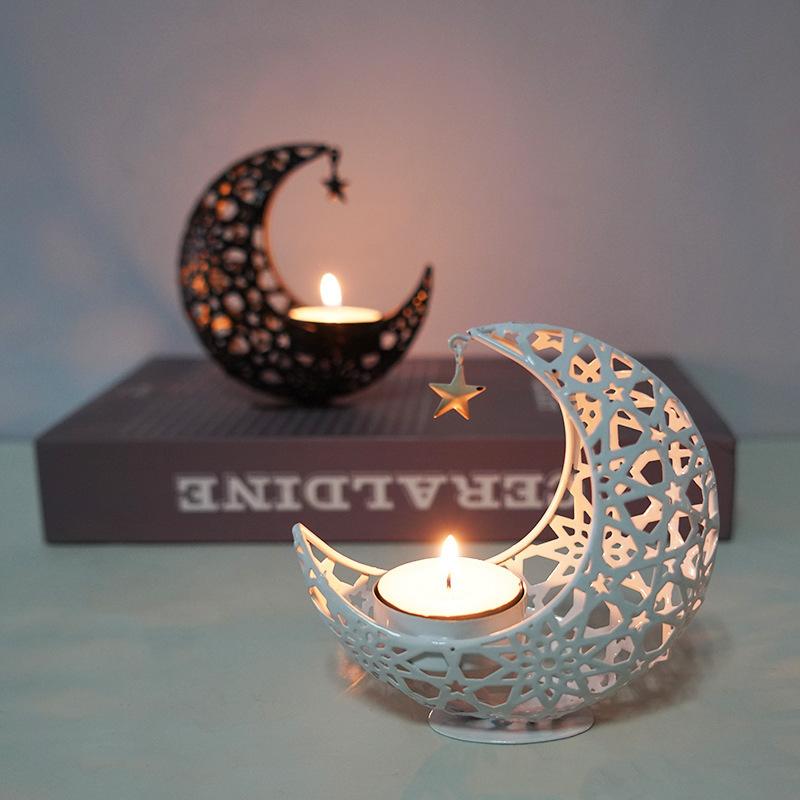Wrought Iron Crescent and Middle Eastern Hollow Aromatherapy Candlestick - Tabletop Decorative Aromatherapy Burner, Suitable for Dinner Parties