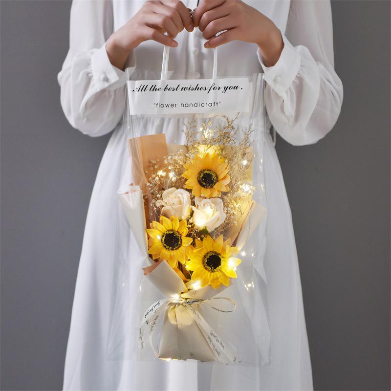 Valentine's Sunflower Soap & Rose Bouquet: Creative Dried Flower Gift for Christmas