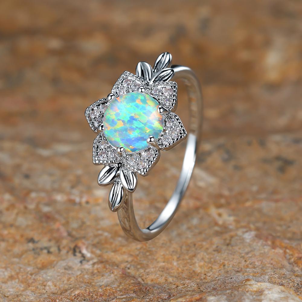 Palladium White K Round White Aobao Flower Leaf Edge Ring