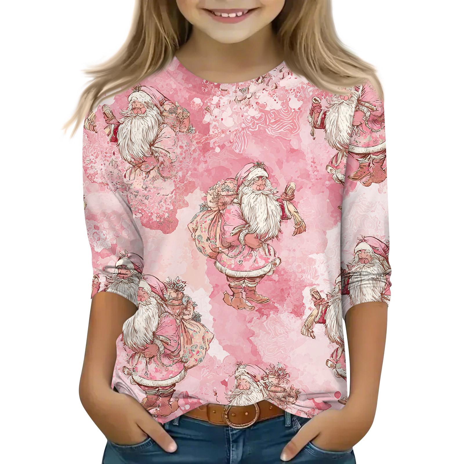 

Рождественские топы с принтом для девочек-подростков 5-16 лет, футболки с круглым вырезом и рукавами 3/4, модные топы, нарядные футболки 150