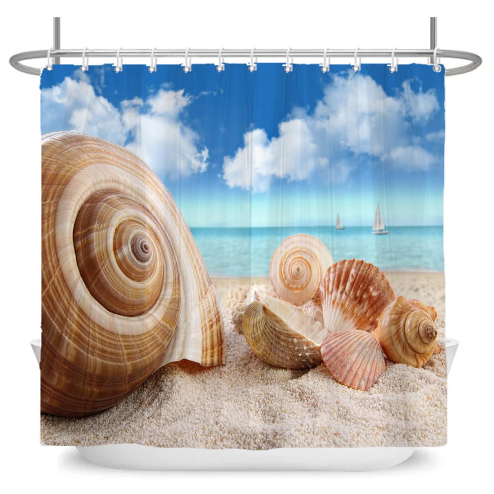 ocean beach shell Print bathroom waterproof shower curtain shower curtain modern polyster home decor bathroom curtain with hooks