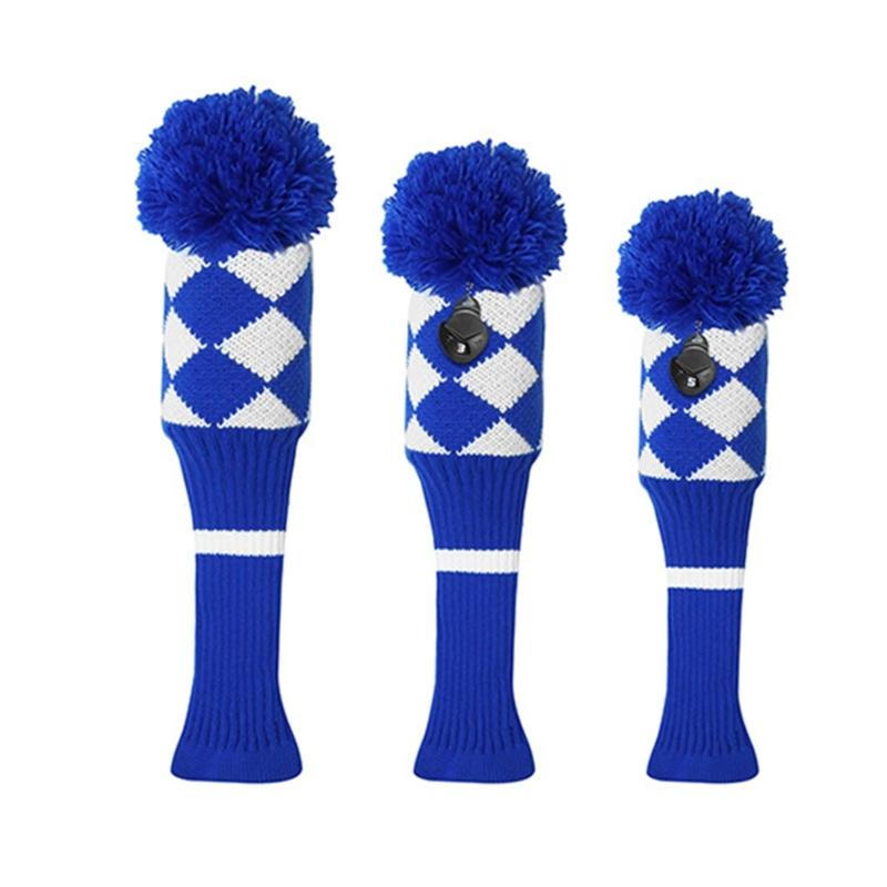3Pcs Knitted Golfing Club Head Covers Knitted Golfing Driver Headcover Golfing Wood Head Covers Golfing Club Accessories