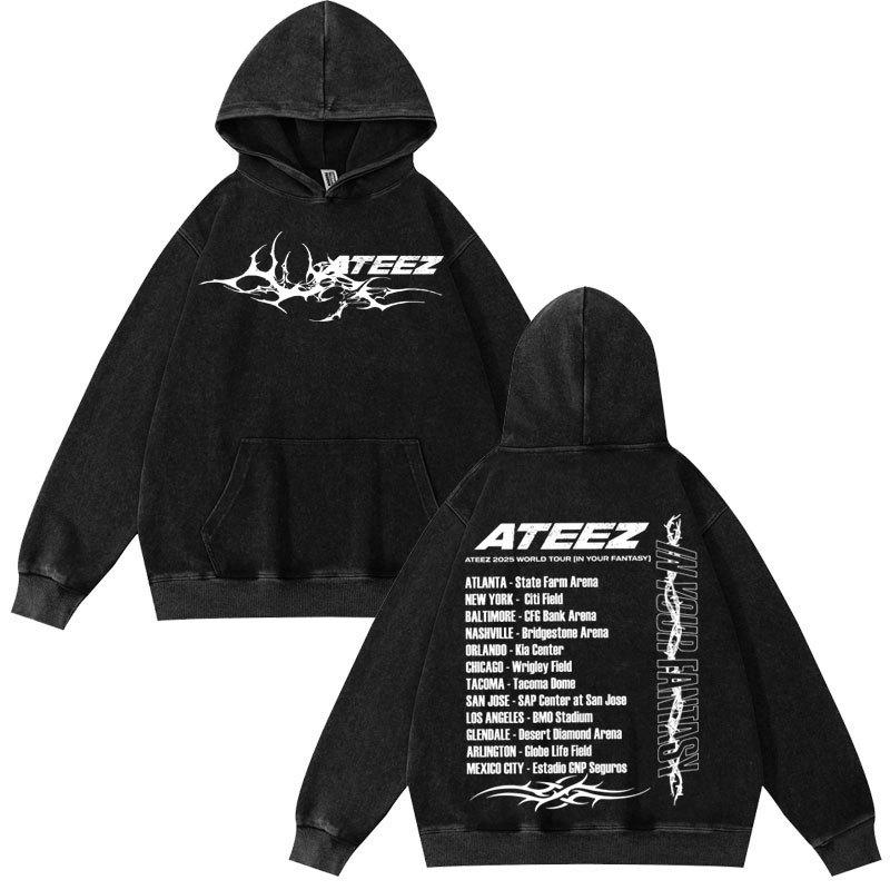 Ateez in Your Fantasy Hongjoong Seonghwa Yunho Yeosang San Mingi Wooyoung Vintage Washed Hoodie Long Sleeve Harajuku Sweatshirt