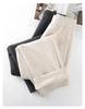 Women's Beige Cashmere Wool Blend Wide-Leg Pants with Fleece Lining - Autumn/Winter 2024 Collection