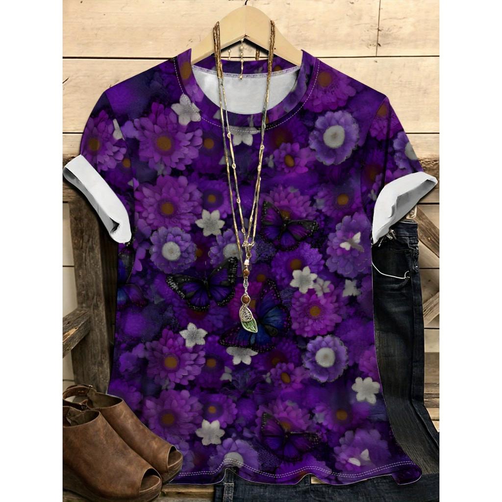 Letní dámské tričko s kulatým výstřihem, 3D potiskem květinového vzoru, módní, ležérní, barevné, s krátkým rukávem