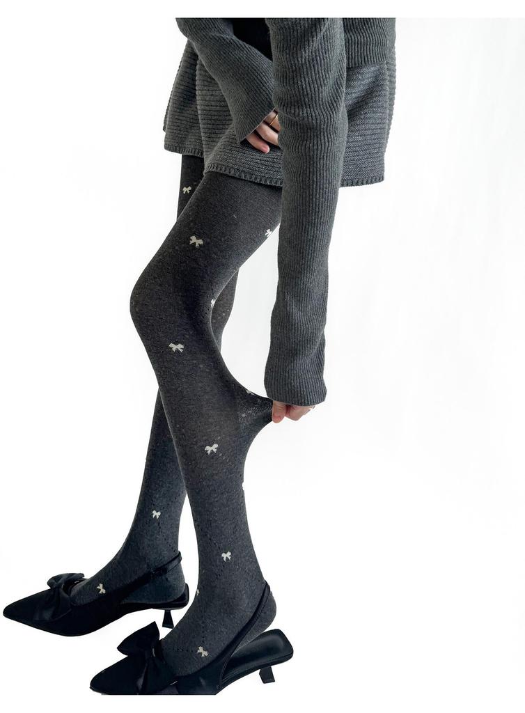 Grey Diamond Bow Embroidery Slimming Tights for Women