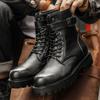 Design Men Boots Genuine Leather Winter Autumn Shoes Round Toe Lace Up Short Motorcycle Mens Ankle Boots Thick Sole