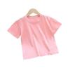 Kids' Cotton Short-Sleeve Round Neck T-Shirt with Logo, Candy Color, Primary School Uniform.