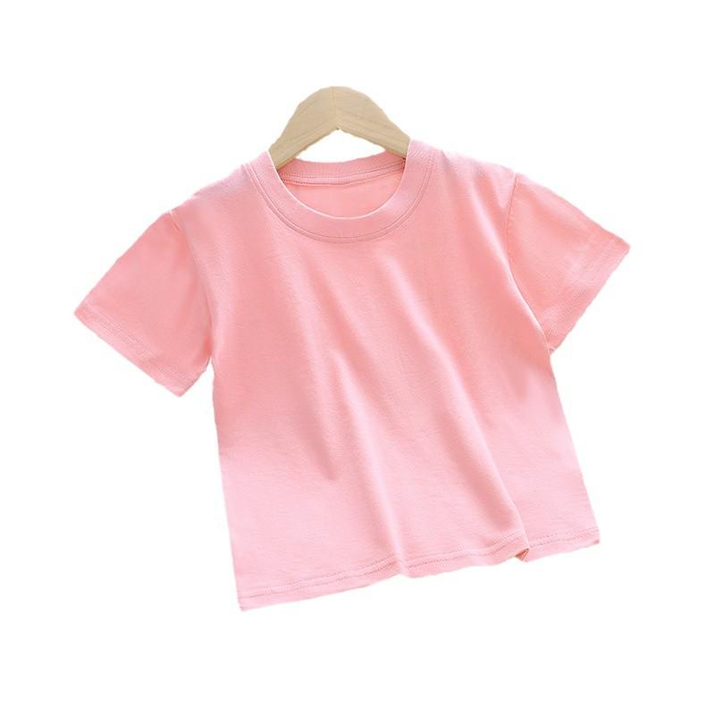 Kids' Cotton Short-Sleeve Round Neck T-Shirt with Logo, Candy Color, Primary School Uniform.