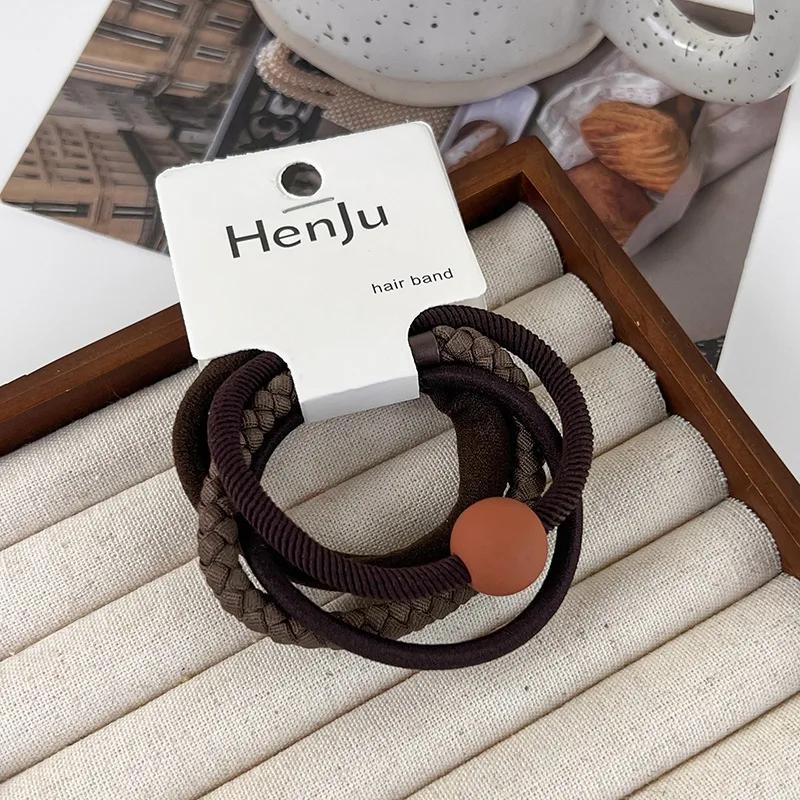 Woman Girls Colorful Bead High Elastic Hair Bands Set Sweet Ponytail Holder Scrunchie Rubber Bands Fashion Hair Accessories Set