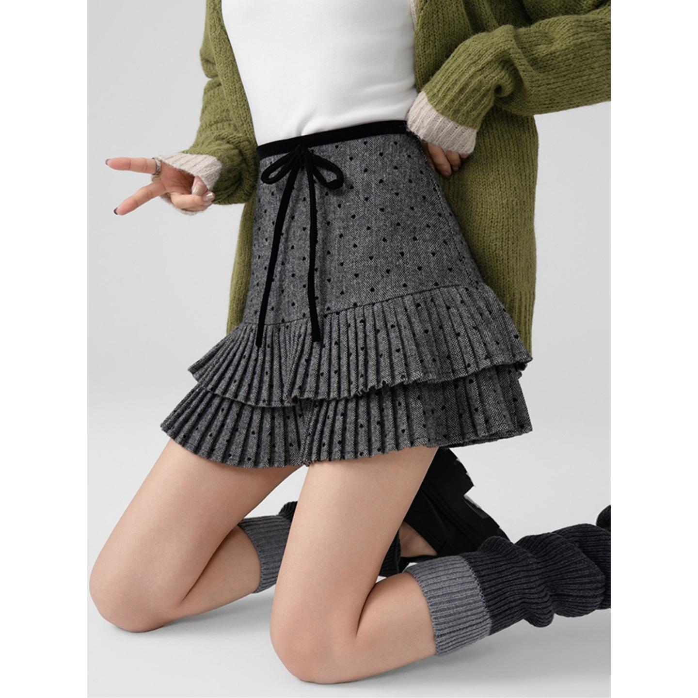 

Love Heart High-Waisted Wool A-Line Skirt - Pleated, Anti-Exposure, Short for Girls, Autumn/Winter 3X Large серый