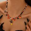 Halloween Necklace Funny Pumpkin Ghost Cat Pendant Horror Contrasting Color Rice Bead String Chain Collarbone Chain