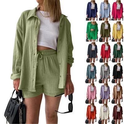 Two Piece Women's Summer Muslin Blouse Shirt And Shorts Clothes Two Piece Set Beach Outfit Set Two Piece Set Women